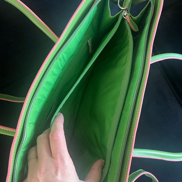 LODIS Tote Computer Shoulder Bag Structured Green & Pink 16”x12”x4”Travel Bag - Picture 5 of 16